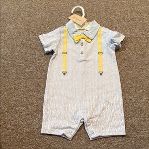 First Impressions Blue and Yellow Bodysuit with Bow Tie